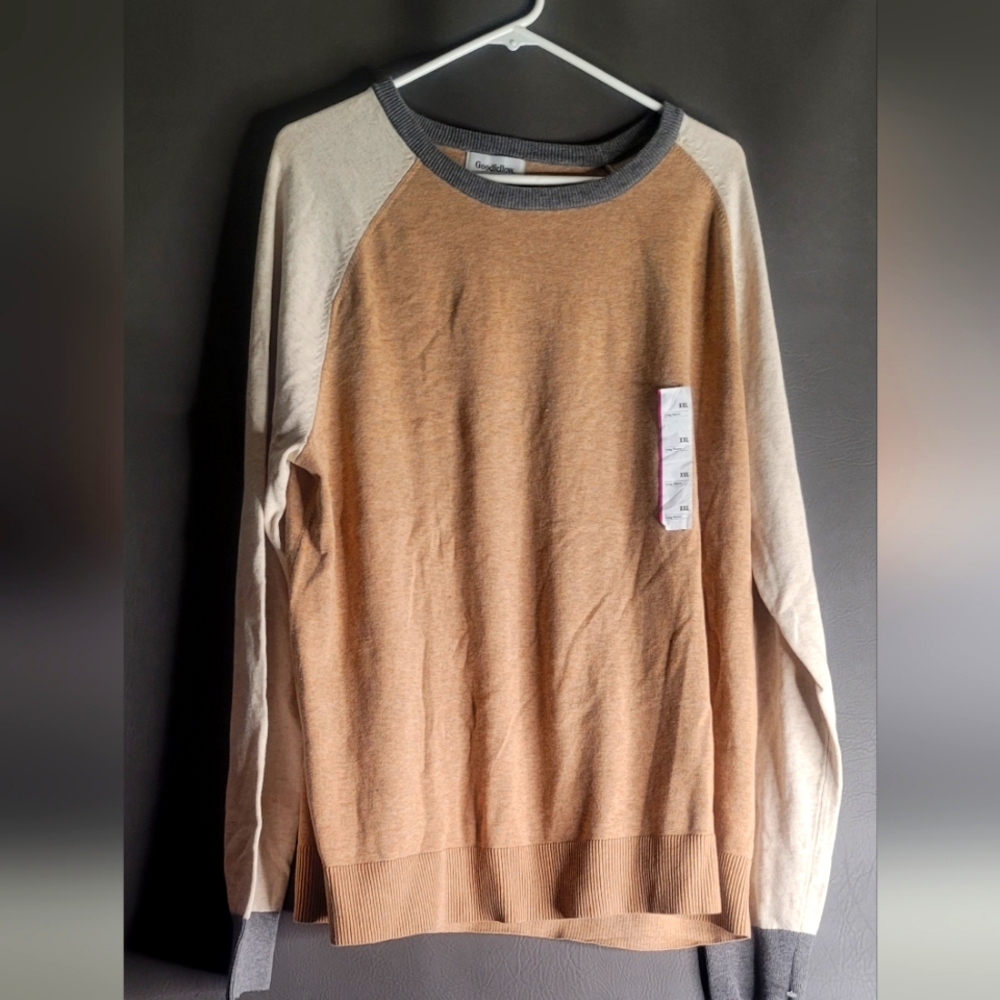 Good fellow & co mens sweater XXL long-sleeved cream 100% cotton pullover